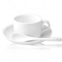 Кружка керамическая белая кофейная, блюдце и ложка для сублимации (d=7.7 см, h=5.4 см, m=300 г)